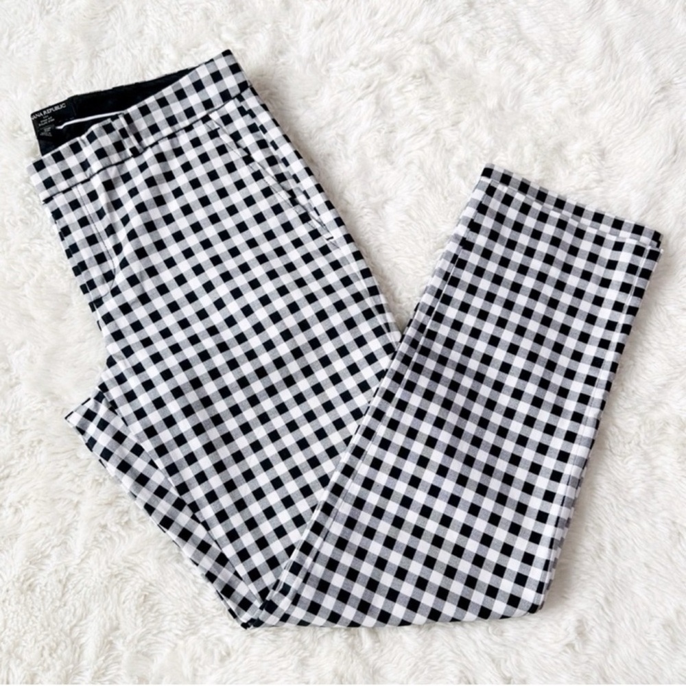 Banana Republic Women Black White Gingham Checked Straight Fit Pants 4P Preppy